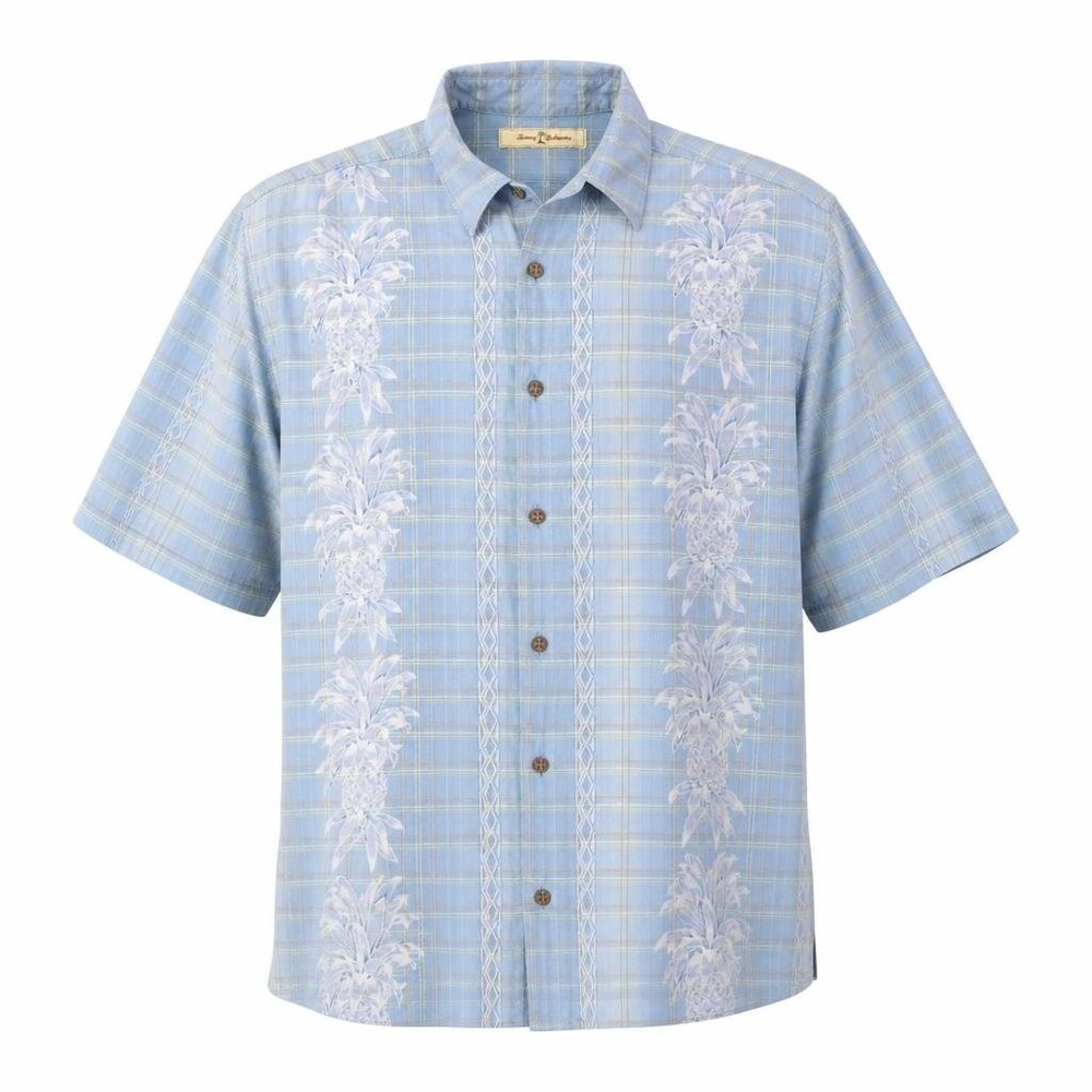 Tommy Bahama Shirt Mens Large Blue Silk Pineapple Tropical Beachy Coastal Hawaii